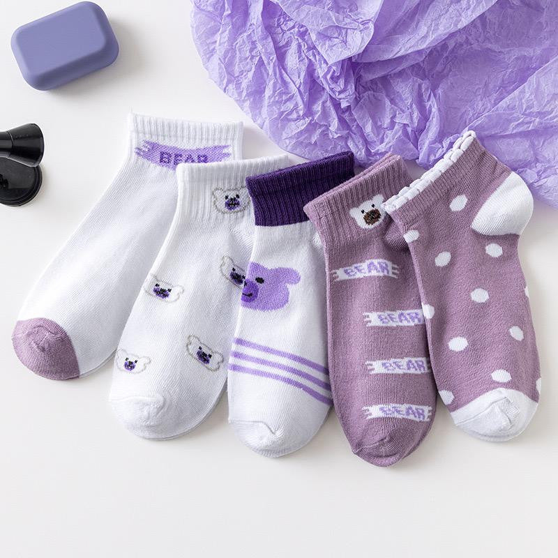 [littlecrab] Kaos Kaki Lotso Lilac Beruang Ungu Putih Soft Color Import Sock High Quality Cute Soft Purple Korean Style