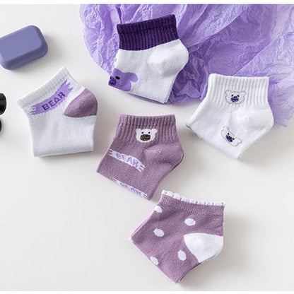 [littlecrab] Kaos Kaki Lotso Lilac Beruang Ungu Putih Soft Color Import Sock High Quality Cute Soft Purple Korean Style