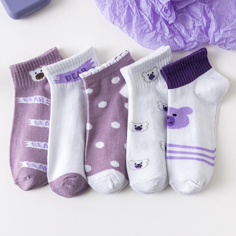 [littlecrab] Kaos Kaki Lotso Lilac Beruang Ungu Putih Soft Color Import Sock High Quality Cute Soft Purple Korean Style