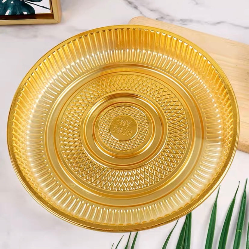 Pekanbaru Tray Mika Bulat Gold / Alas Puding Berbagai Ukuran Per Pack