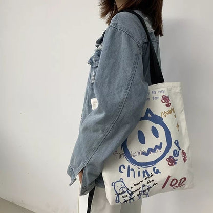 Pekanbaru Tote Bag Tas Samping Kanvas Totebag  Karakter Kartun Lucu Wanita Fashion