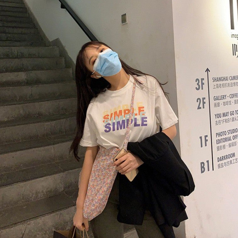 [littlecrab] Kaos Oversize Simple Lilac Putih Sablon Huruf Colorful Shadow T-shirt Aesthetic Unisex Polos Simpel Korean Style