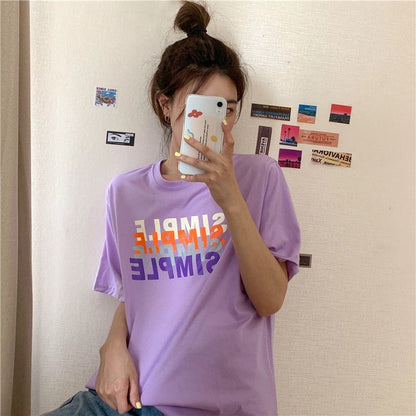 [littlecrab] Kaos Oversize Simple Lilac Putih Sablon Huruf Colorful Shadow T-shirt Aesthetic Unisex Polos Simpel Korean Style