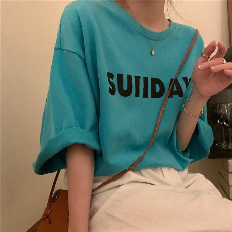 [littlecrab] Kaos Oversize Sunday Sablon Weekend Stop T-shirt Unisex Simple Aesthetic Tosca Baju Santai Korean Style
