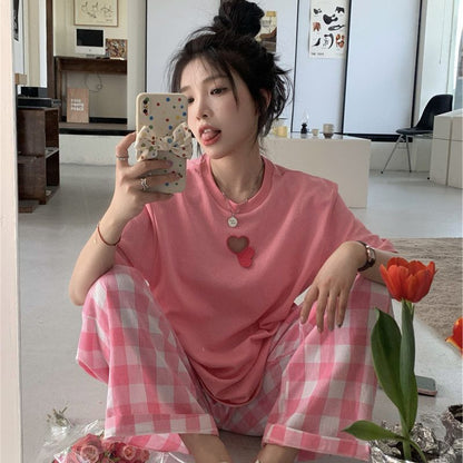 [littlecrab] Setelan Wanita Daily Set Pink Love Celana Square One Set Oversize Pinky Girl Simple Aesthetic Korean Style