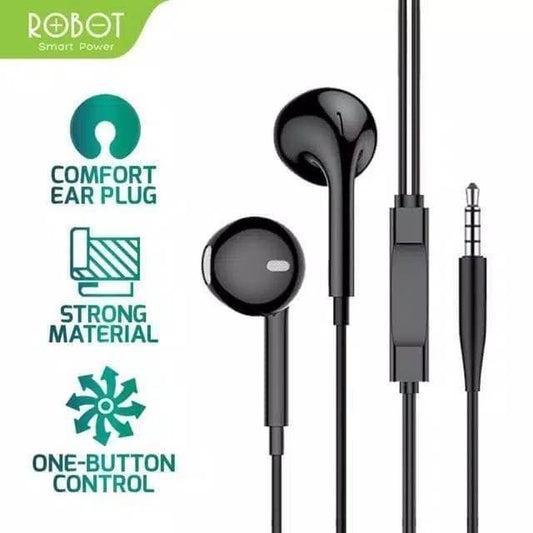 Pekanbaru Robot Re10 Wired Bass Android Iphone Earphone Headset Headphone - - Hitam