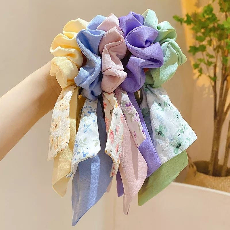 Pekanbaru Spring Scrunchie / Ikat Rambut Pita Kain Satin Korea / Scrunchie Kunciran Rambut Anak