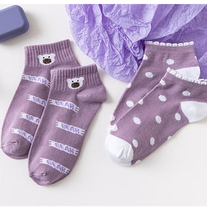 [littlecrab] Kaos Kaki Lotso Lilac Beruang Ungu Putih Soft Color Import Sock High Quality Cute Soft Purple Korean Style