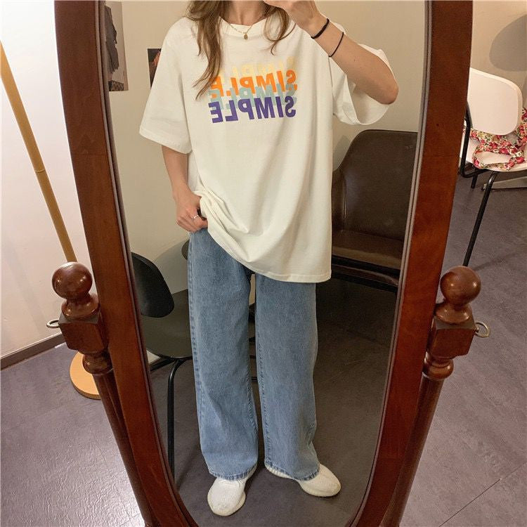 [littlecrab] Kaos Oversize Simple Lilac Putih Sablon Huruf Colorful Shadow T-shirt Aesthetic Unisex Polos Simpel Korean Style
