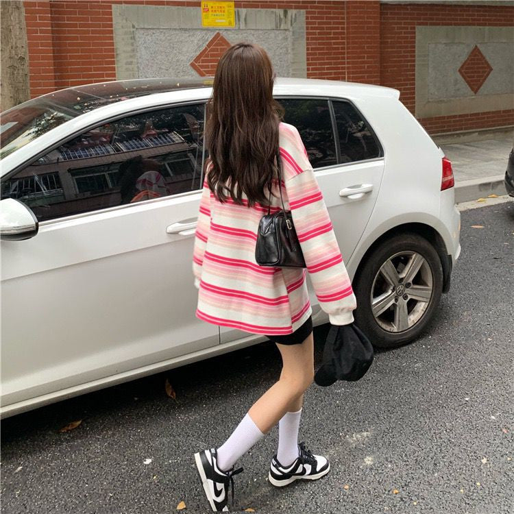 [littlecrab] Sweater Oversize Spear Youth Ombre Pink Biru Bordir Bludru Simple Aesthetic Sweatshirt Couple Unisex Korean Style