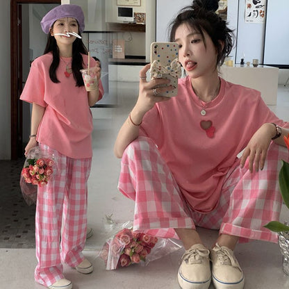[littlecrab] Setelan Wanita Daily Set Pink Love Celana Square One Set Oversize Pinky Girl Simple Aesthetic Korean Style