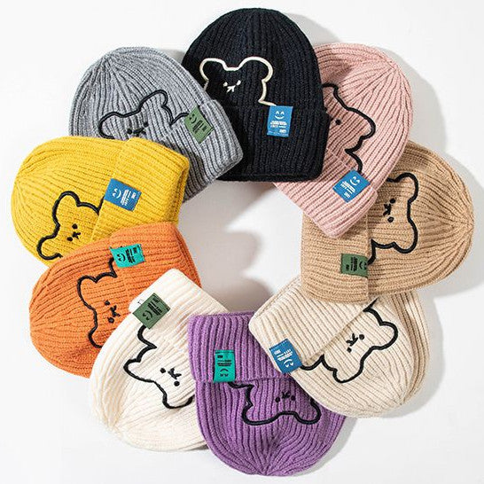 [littlecrab] Topi Knit Kupluk Beanie Hat Rajut Bahan Tebal Colorful Smooth Bahan Halus Lembut High Quality Bordir Motif Bear Lucu Unik Korean Style