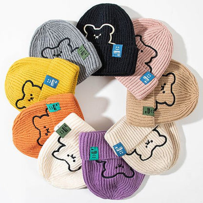 [littlecrab] Topi Knit Kupluk Beanie Hat Rajut Bahan Tebal Colorful Smooth Bahan Halus Lembut High Quality Bordir Motif Bear Lucu Unik Korean Style