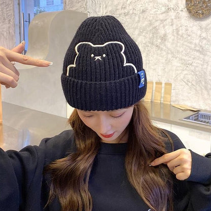 [littlecrab] Topi Knit Kupluk Beanie Hat Rajut Bahan Tebal Colorful Smooth Bahan Halus Lembut High Quality Bordir Motif Bear Lucu Unik Korean Style
