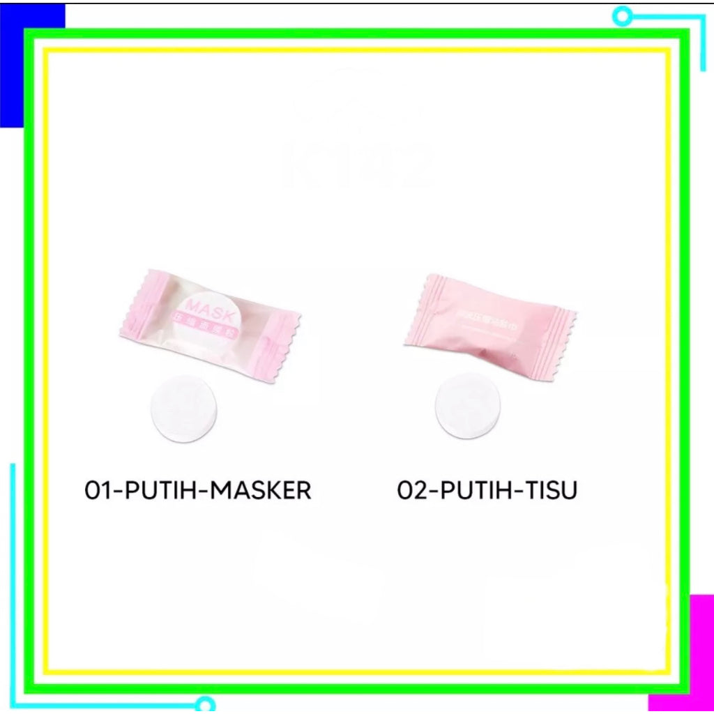 HR-COMPRESSED FACIAL PAPER SHEET MASK TISU TABLET MASKER KERTAS POLOS DIY TISU CANDY MASKER CANDY KERING Natural Non Woven Cotton
