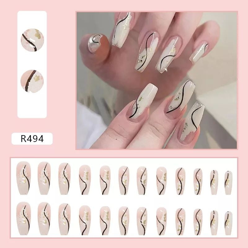Pekanbaru (24Pcs Free Lem) Kuku Palsu Murah Tahan Air Fashion Nail Art 3D Korea Fake Nails Manicure