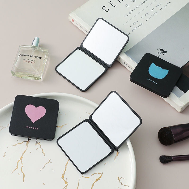 HR- Cermin Lipat Mini Tipis Travel Kaca Rias Makeup 2 Sisi Love Day Kotak Mirror Saku Kaca Travelling Model Segiempat Murah