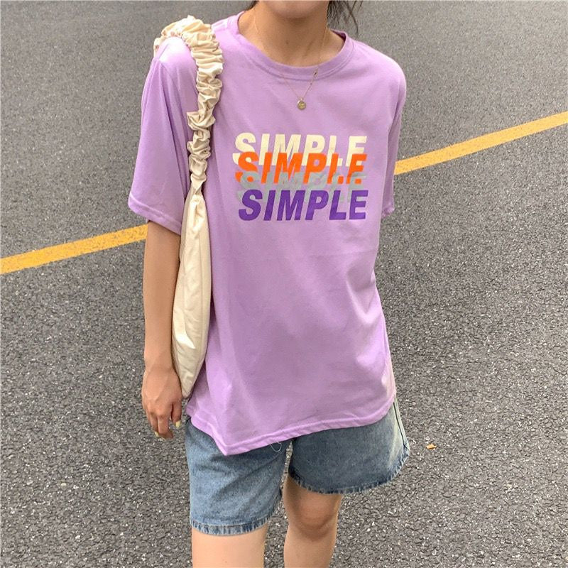 [littlecrab] Kaos Oversize Simple Lilac Putih Sablon Huruf Colorful Shadow T-shirt Aesthetic Unisex Polos Simpel Korean Style