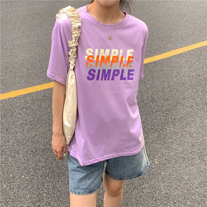 [littlecrab] Kaos Oversize Simple Lilac Putih Sablon Huruf Colorful Shadow T-shirt Aesthetic Unisex Polos Simpel Korean Style