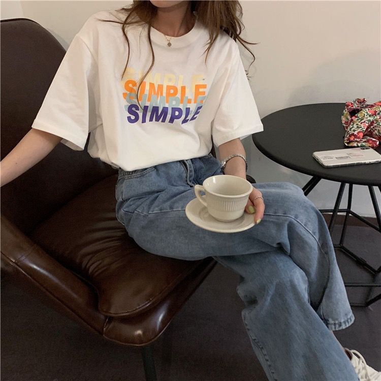 [littlecrab] Kaos Oversize Simple Lilac Putih Sablon Huruf Colorful Shadow T-shirt Aesthetic Unisex Polos Simpel Korean Style