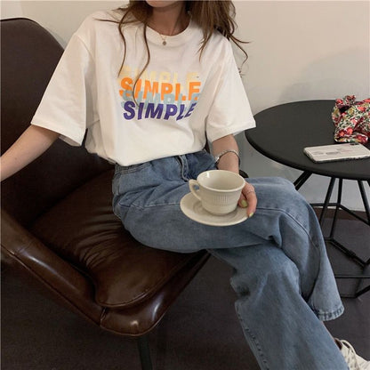 [littlecrab] Kaos Oversize Simple Lilac Putih Sablon Huruf Colorful Shadow T-shirt Aesthetic Unisex Polos Simpel Korean Style