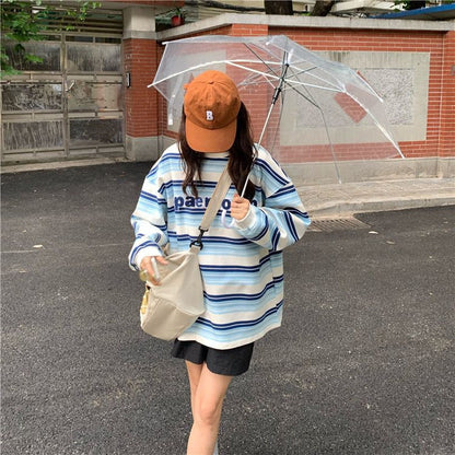 [littlecrab] Sweater Oversize Spear Youth Ombre Pink Biru Bordir Bludru Simple Aesthetic Sweatshirt Couple Unisex Korean Style