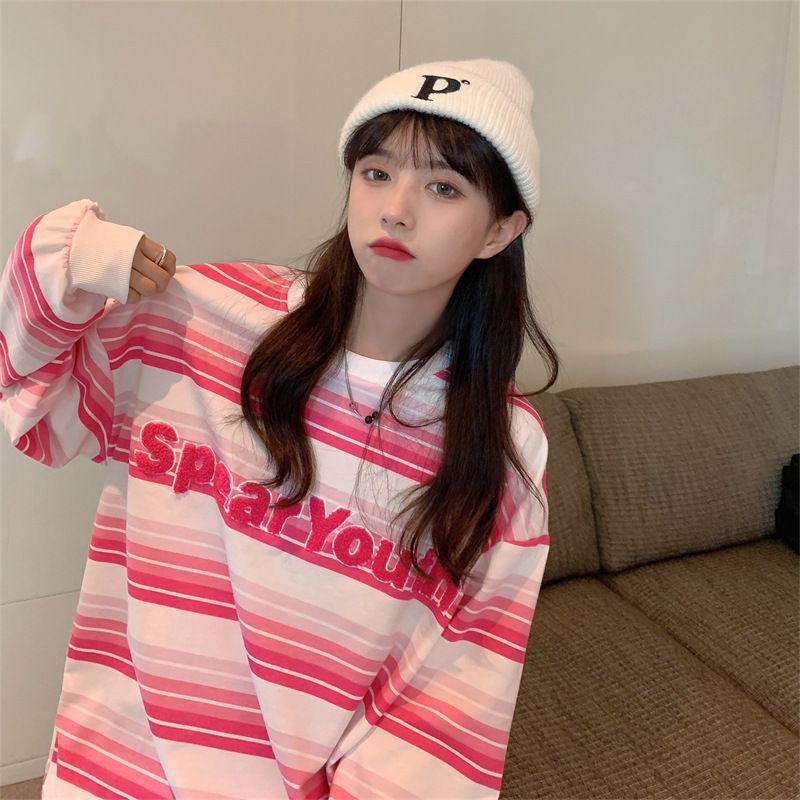 [littlecrab] Sweater Oversize Spear Youth Ombre Pink Biru Bordir Bludru Simple Aesthetic Sweatshirt Couple Unisex Korean Style