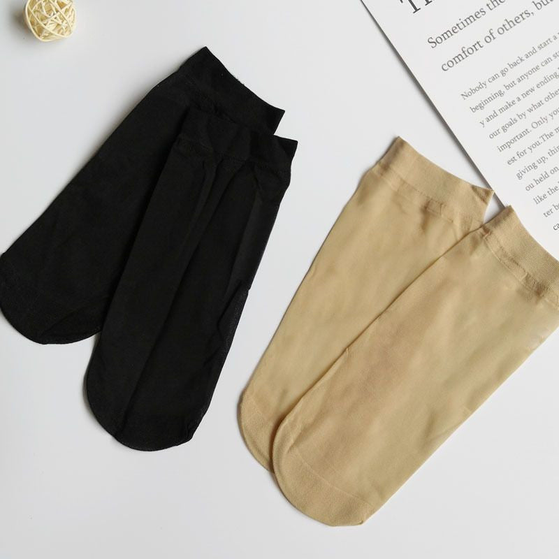[littlecrab] Kaos Kaki Stocking Pendek Warna Kulit dan Hitam Anti Slip Kaus Kaki Flatshoe Tidak Mudah Sobek Anti Slip Korean Style Short Socks Invisible