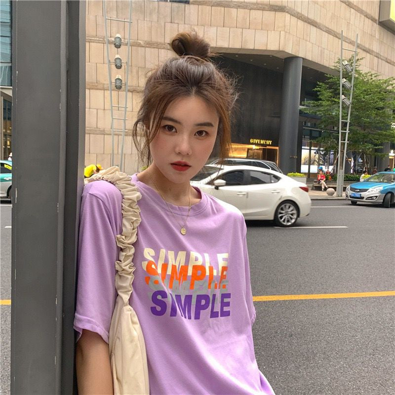 [littlecrab] Kaos Oversize Simple Lilac Putih Sablon Huruf Colorful Shadow T-shirt Aesthetic Unisex Polos Simpel Korean Style