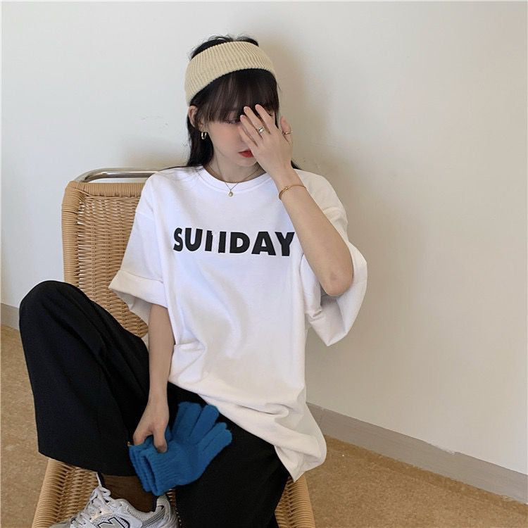 [littlecrab] Kaos Oversize Sunday Sablon Weekend Stop T-shirt Unisex Simple Aesthetic Tosca Baju Santai Korean Style