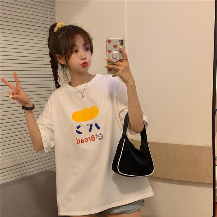 Kaos Oversize Bread Roti Soft Color Biru Lilac Putih Sablon Cloudy Japanese Simple Aesthetic Health Flavor Fresh Unisex Korean Style