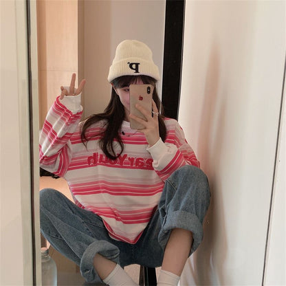 [littlecrab] Sweater Oversize Spear Youth Ombre Pink Biru Bordir Bludru Simple Aesthetic Sweatshirt Couple Unisex Korean Style