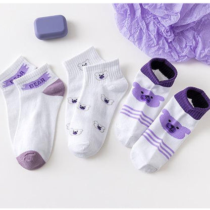 [littlecrab] Kaos Kaki Lotso Lilac Beruang Ungu Putih Soft Color Import Sock High Quality Cute Soft Purple Korean Style