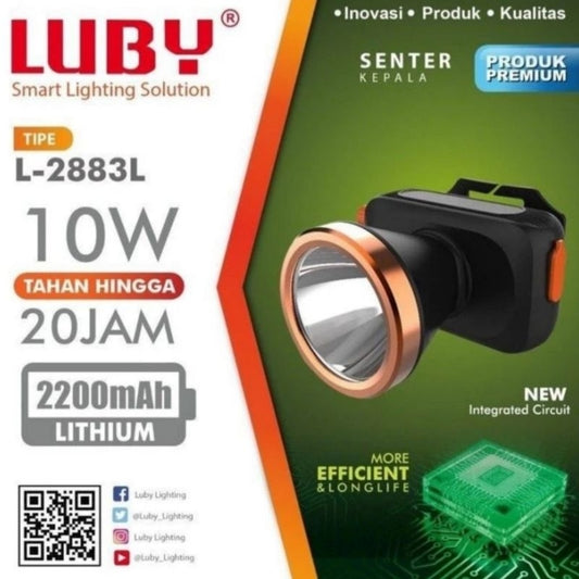 Pekanbaru Senter Kepala Luby 10 Watt Baterai Cas L-2883L Dimmer / Headlamp Head Lamp