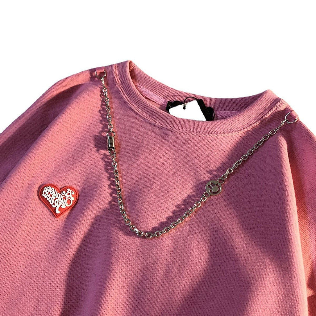 [littlecrab] Kaos Lengan  Panjang Love Mini Kecil With Additional Chain Tambahan Jahitan Baju Bawah Sweater Couple Unisex Berkualitas Street Style Rantai Korean Style