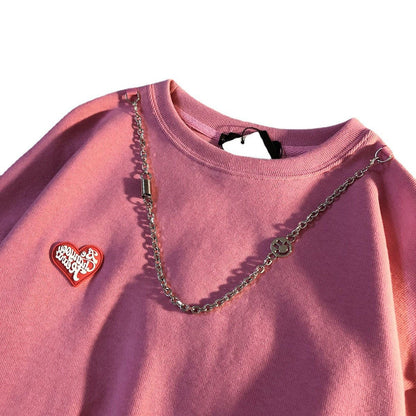 [littlecrab] Kaos Lengan  Panjang Love Mini Kecil With Additional Chain Tambahan Jahitan Baju Bawah Sweater Couple Unisex Berkualitas Street Style Rantai Korean Style
