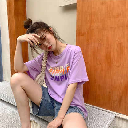 [littlecrab] Kaos Oversize Simple Lilac Putih Sablon Huruf Colorful Shadow T-shirt Aesthetic Unisex Polos Simpel Korean Style