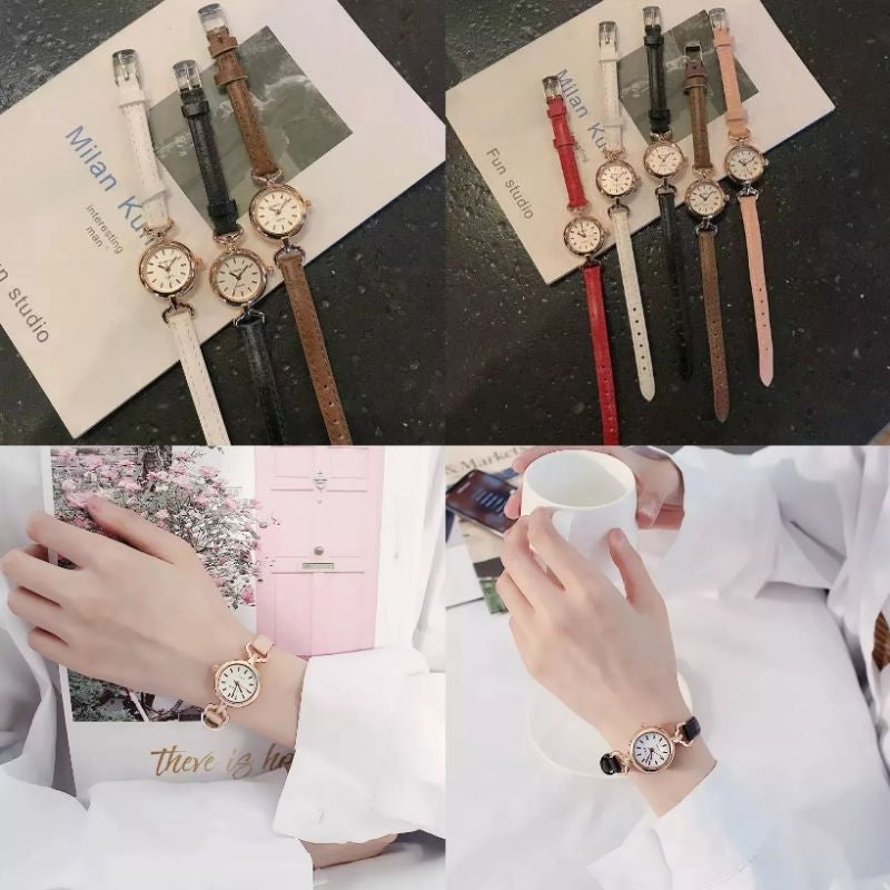 Pekanbaru Jam Tangan Casual Wanita Analog Kecil Dial Bulat Dengan Strap Pu