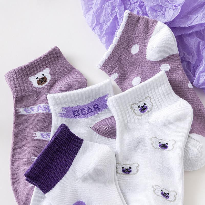 [littlecrab] Kaos Kaki Lotso Lilac Beruang Ungu Putih Soft Color Import Sock High Quality Cute Soft Purple Korean Style