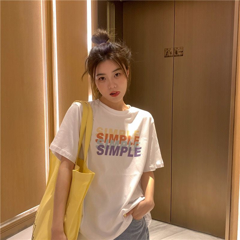 [littlecrab] Kaos Oversize Simple Lilac Putih Sablon Huruf Colorful Shadow T-shirt Aesthetic Unisex Polos Simpel Korean Style