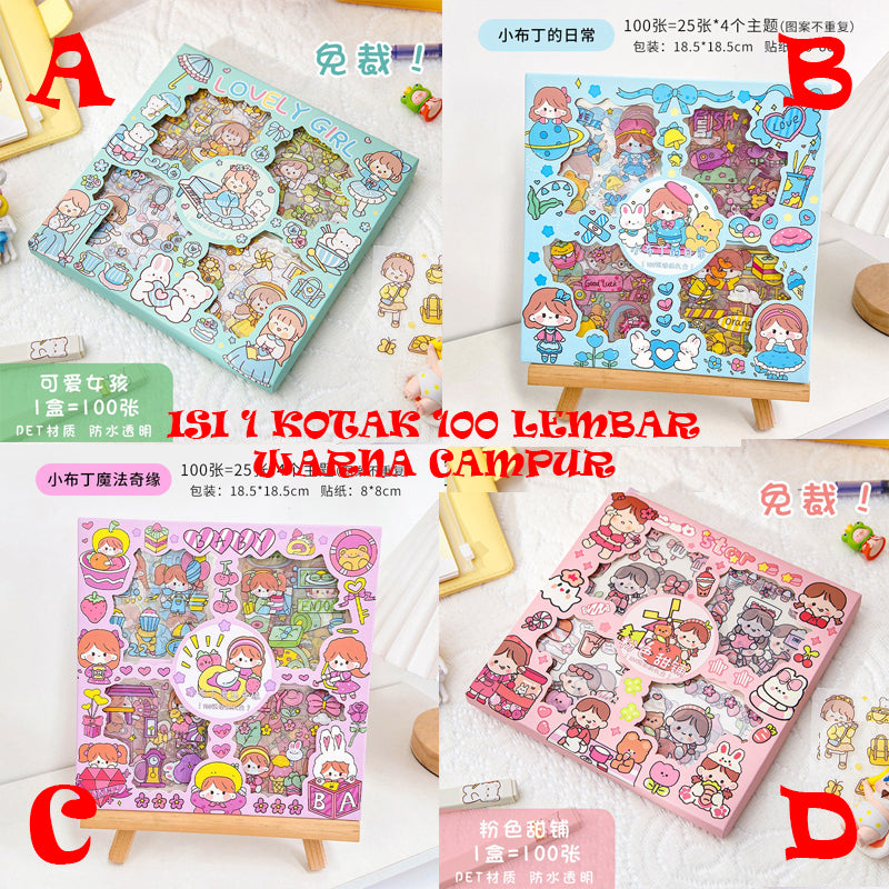 100 Lembar Stiker Anti Air Korea Lucu - Sticker Waterproof PVC HP Laptop 2D Aesthetic RANDOM WARNA