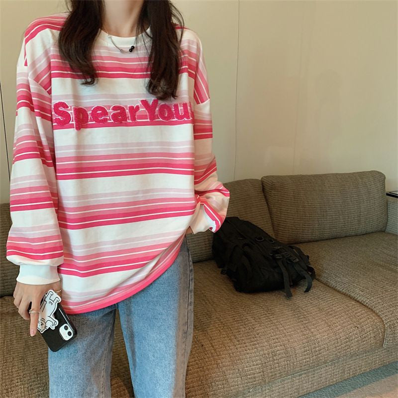 [littlecrab] Sweater Oversize Spear Youth Ombre Pink Biru Bordir Bludru Simple Aesthetic Sweatshirt Couple Unisex Korean Style