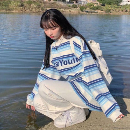 [littlecrab] Sweater Oversize Spear Youth Ombre Pink Biru Bordir Bludru Simple Aesthetic Sweatshirt Couple Unisex Korean Style