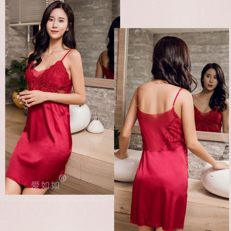 Pekanbaru [] Baju Tidur Wanita D-114 | Lingerie Dress One Size | Model V Neck Sling Chiffon