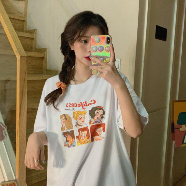 [littlecrab] Kaos Oversize Princess Family Califocess T-shirt Motif Puzzle Tuan Putri Snow White Jasmine Simple Aesthetic Couple Unisex Korean Style