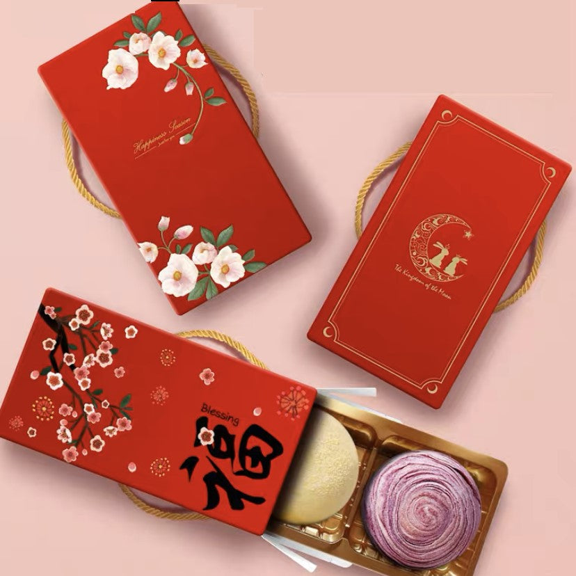 Pekanbaru Mooncake Hampers Box / Kotak Hampers Kue Bulan Merah Handle Tali Isi 2