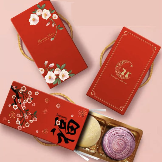Pekanbaru Mooncake Hampers Box / Kotak Hampers Kue Bulan Merah Handle Tali Isi 2