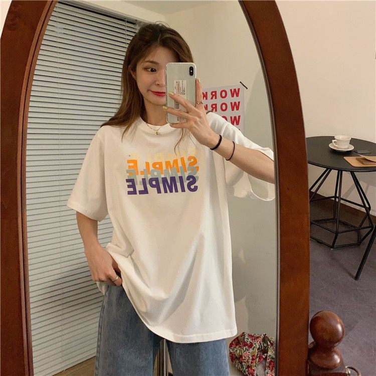 [littlecrab] Kaos Oversize Simple Lilac Putih Sablon Huruf Colorful Shadow T-shirt Aesthetic Unisex Polos Simpel Korean Style