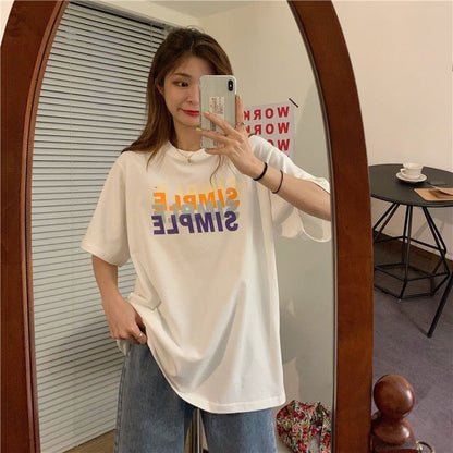 [littlecrab] Kaos Oversize Simple Lilac Putih Sablon Huruf Colorful Shadow T-shirt Aesthetic Unisex Polos Simpel Korean Style
