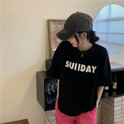 [littlecrab] Kaos Oversize Sunday Sablon Weekend Stop T-shirt Unisex Simple Aesthetic Tosca Baju Santai Korean Style